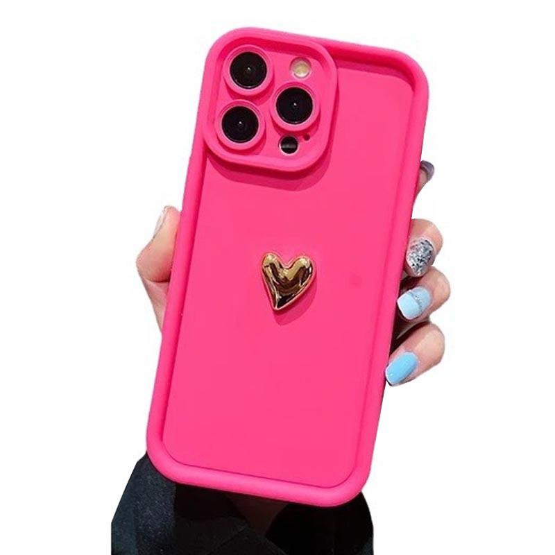 Gold Heart Matte Phone Case for iPhone 14/13/16 Pro Max - Full Wrap, Soft, 3D Electroplated Design