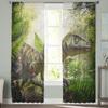 Dinosaur Jungle Curtain Window Tulle for Living Room Bedroom Kitchen Chiffon Sheer Window Treatment Decorations