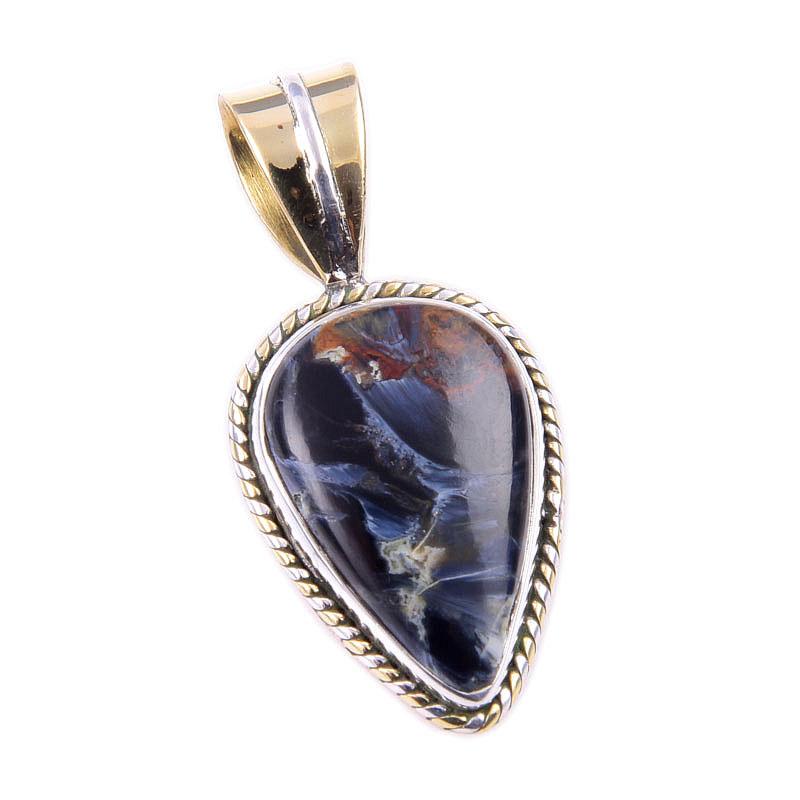 Natural Pietersite Gemstone 925 Solid Sterling Silver TwoTone Pendant 1.50" A0f56