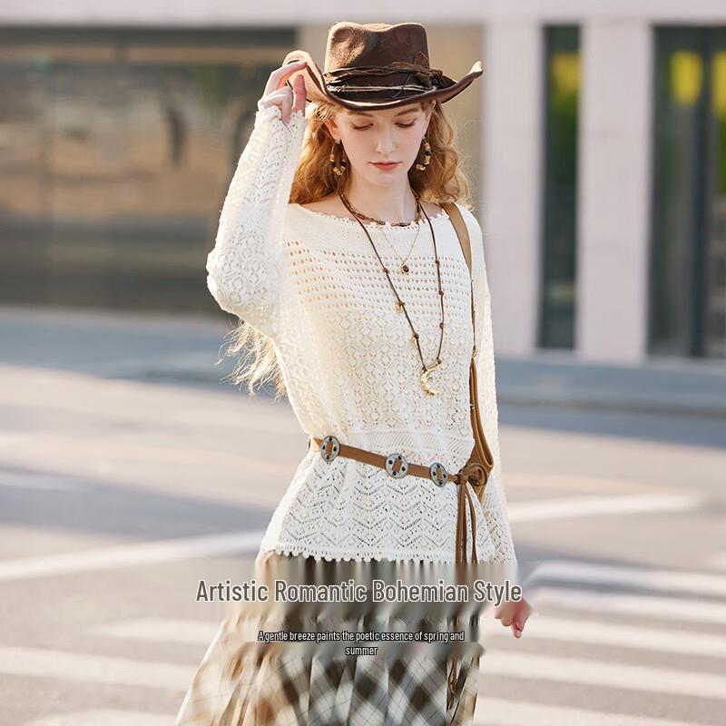 Women's Bohemian Off-Shoulder Crochet Knit Top