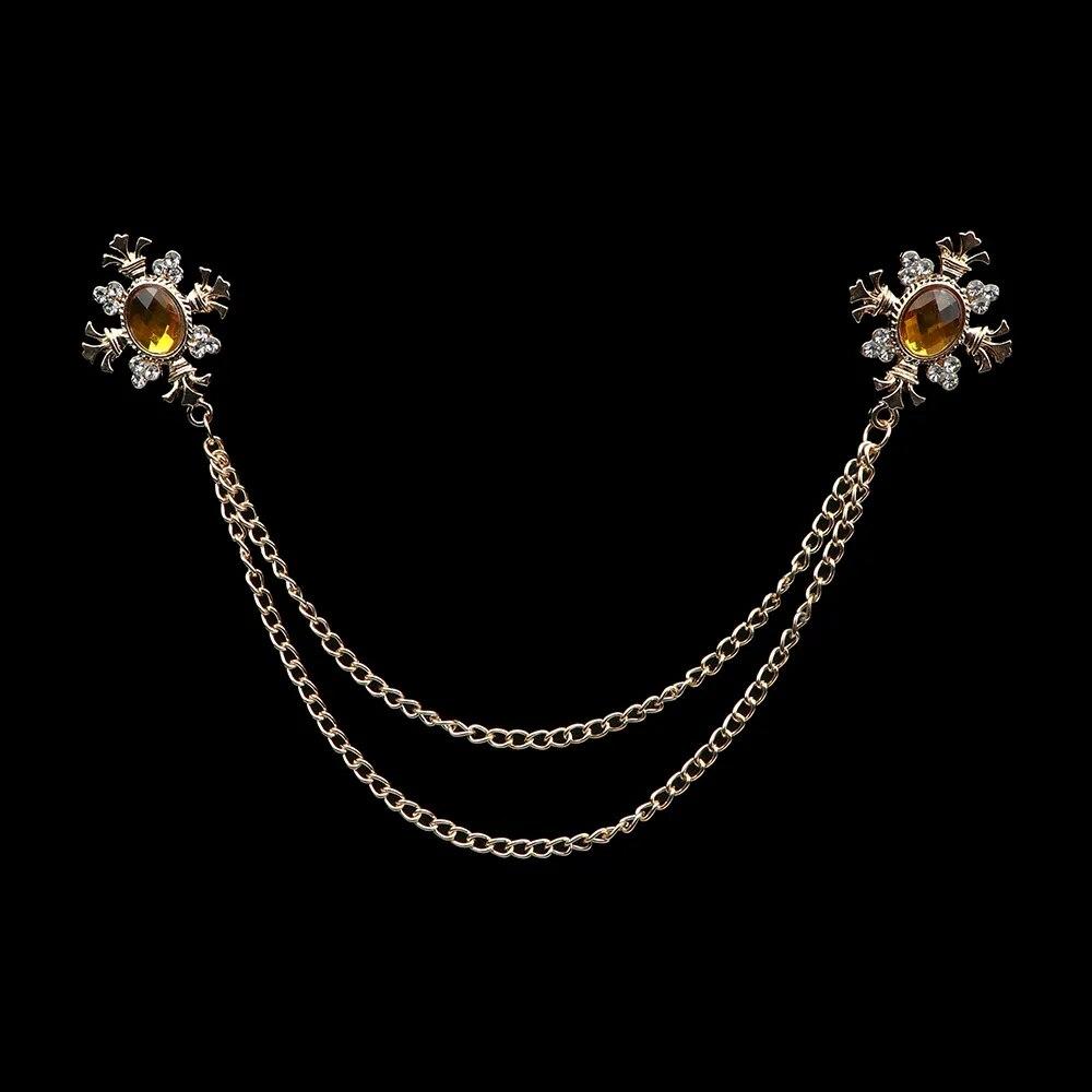 

Брошь со стразами в стиле ретро, ​​костюмная рубашка, цепочка с кисточками, булавка на лацкане, женские и мужские украшения, сплав, брошь на воротнике