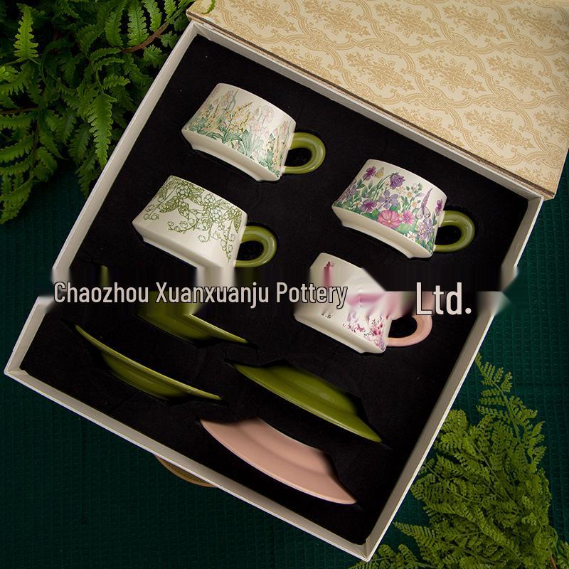French Garden Luxury Coffee Cup & Saucer Gift Set: Elegant Mug with Saucer