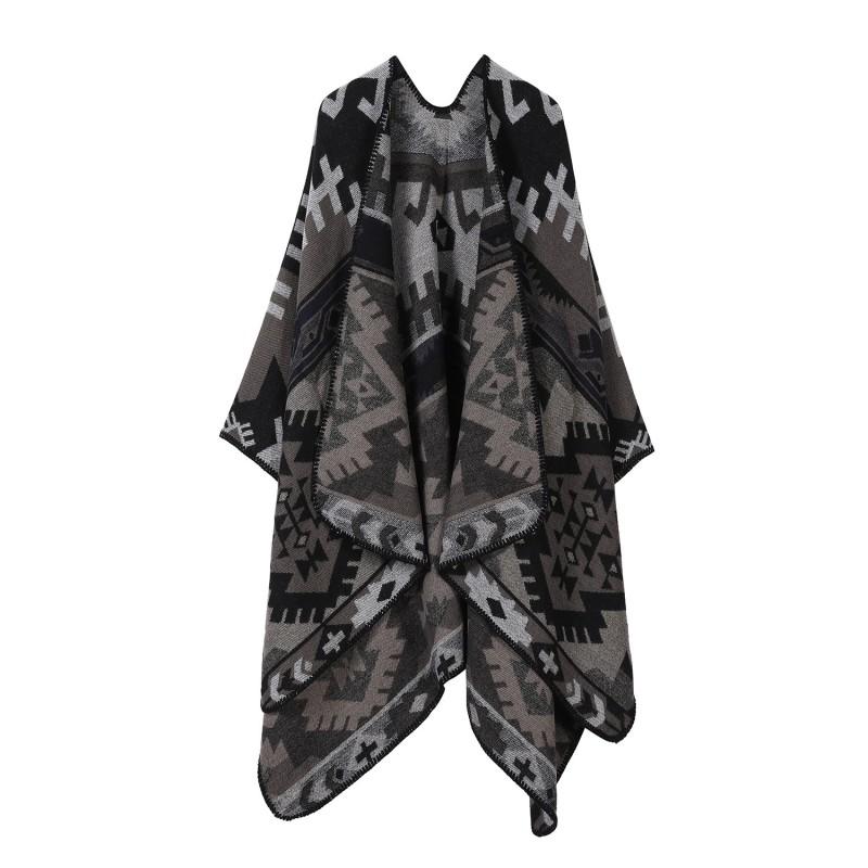 Boho Knit Shawl Women Men Lightweight Warm Wrap Scarf Fall Winter Ethnic Patterned Cape