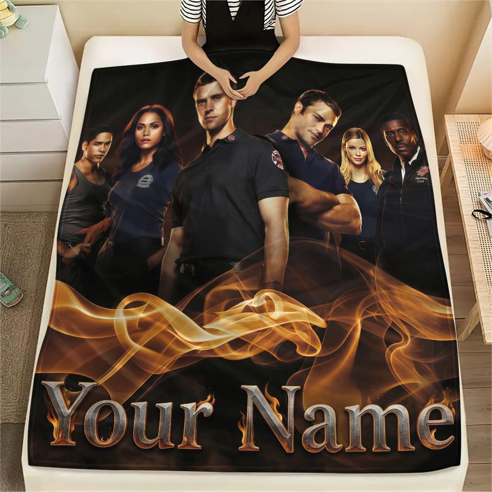 1PC Custom Name CHEicago Fire Patterned Flannel Blanket Suitable For All Seasons for Home Decor Warmth and Comfort Gifts Holiday Present -HE105
