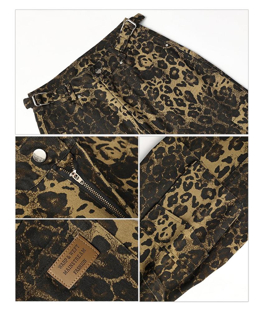 Bestmood Wide Leg Camouflage Long Straight Relaxed Cargo High Leopard Long American Casual Hip Dance L Leopard Women's Pants, Print, Pants, Pants,