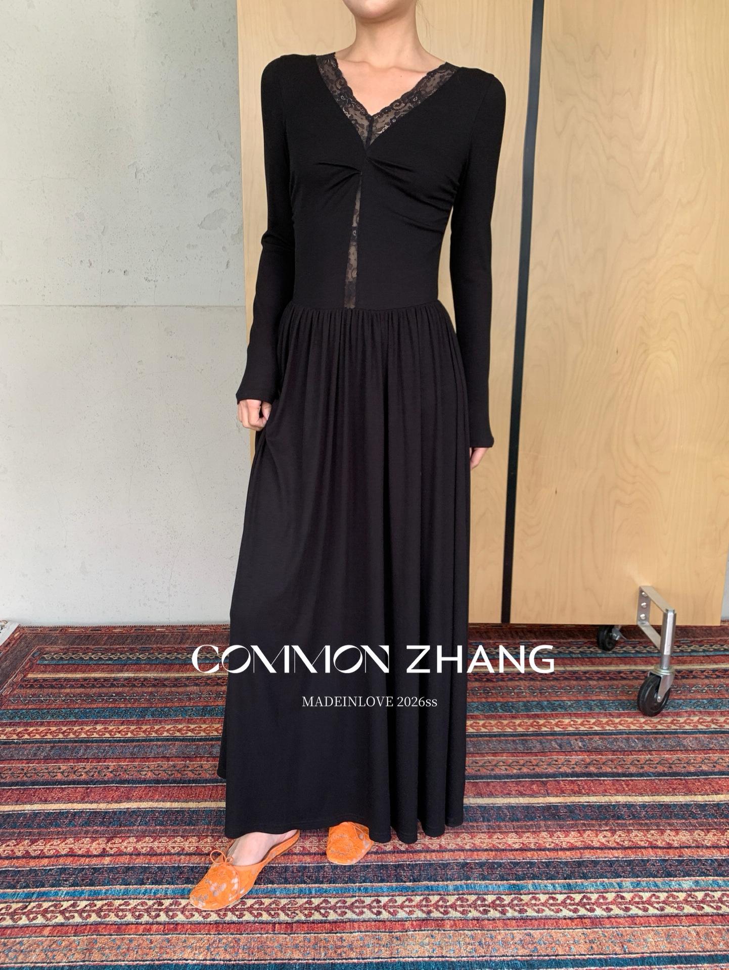 

Chun Zhang V-neck Knit Lace Patchwork Long Sleeve Casual Dress C16897 Large чёрный