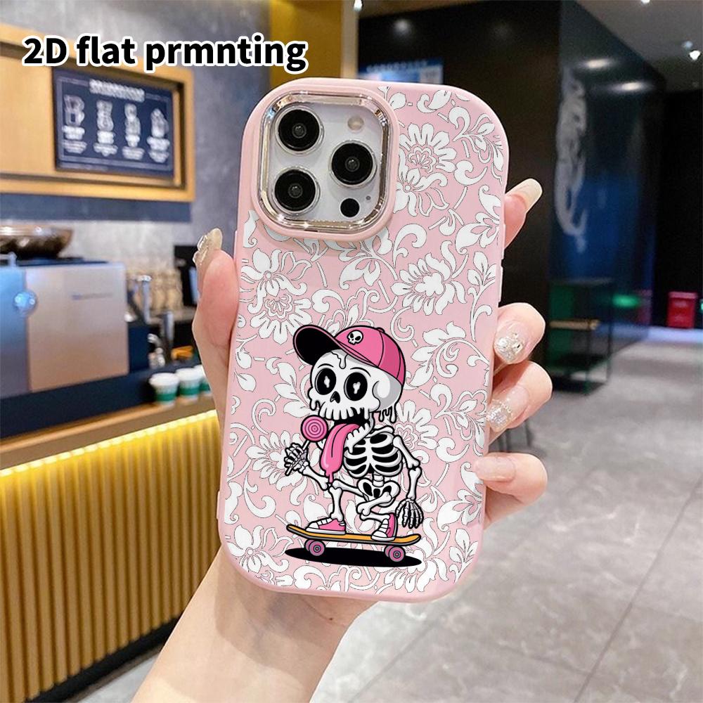 Phone Case: 2D Flat Design Suitable for iPhone 18 17 16 15 14 13 Pro Protective Case, Couple Style, Pink Skull, Christmas and Halloween Gift