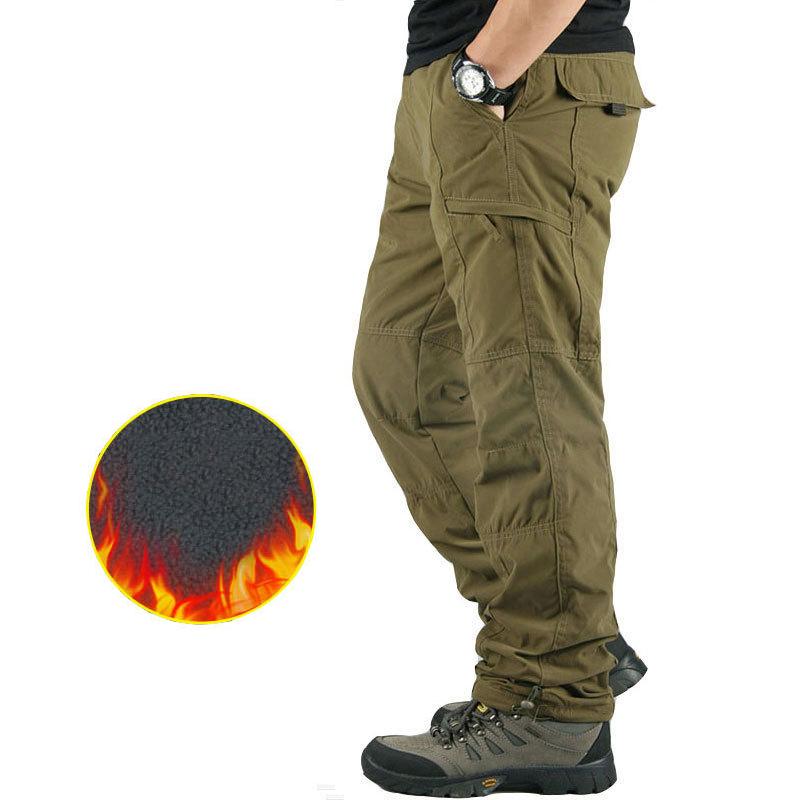 

Зимние толстые флисовые термостойкие повседневные брюки, брюки-карго из хлопка с несколькими карманами для походов и восхождений на открытом воздухе L темные хаки