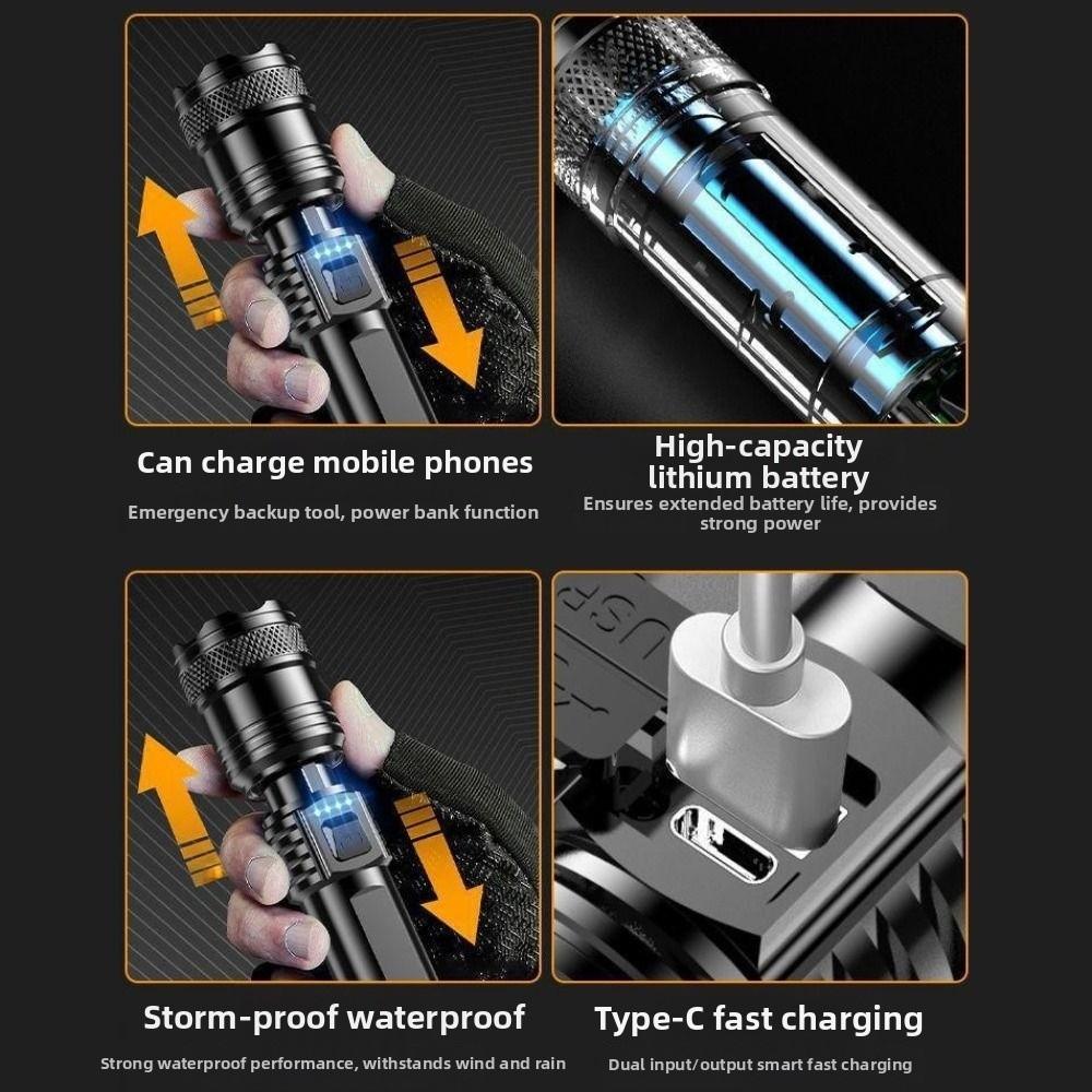 Super Bright Strong LED Flashlight Waterproof Rechargeable Emergency Zoom Lantern 3 Modes Multifunctional Zoomable Flashlight