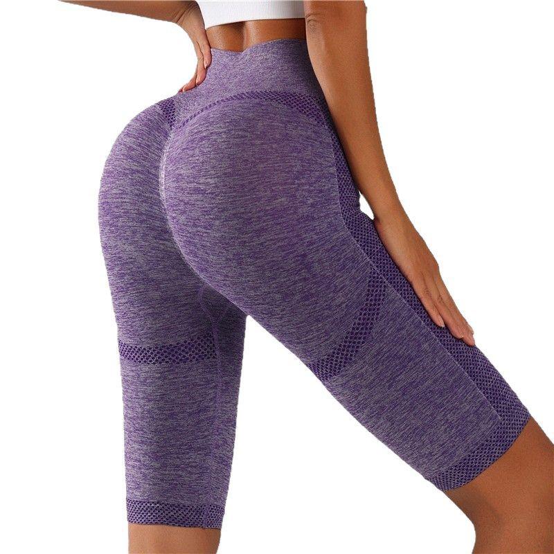 European and American Women's High Waist Seamless Yoga Capri Pants - Stretchy, Peach Butt Design, Perfect for Fitness, Sports, and Cycling
