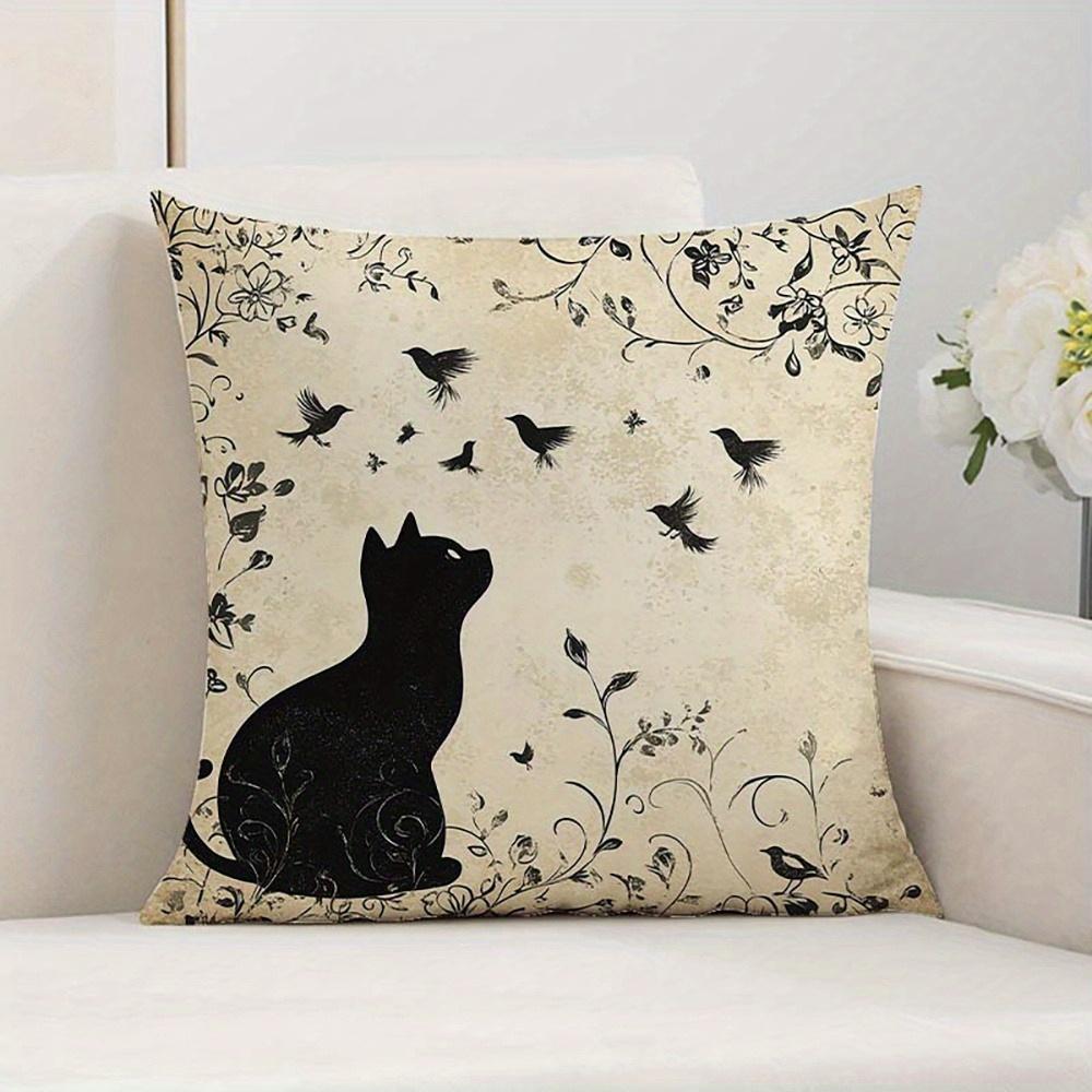 Double-Sided Printed Throw Pillow Covers, Cat With Piano Musical Notes Print Cushion Cases, Retro Home Decor For Living Room