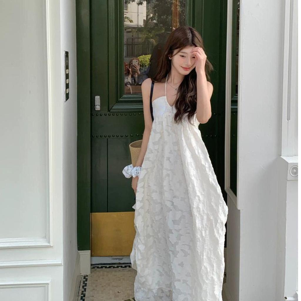 French Pure Desire Wind Seaside Vacation Neck Suspender Dress Women's Summer Sexy Backless Temperament Ruffle Edge Dress