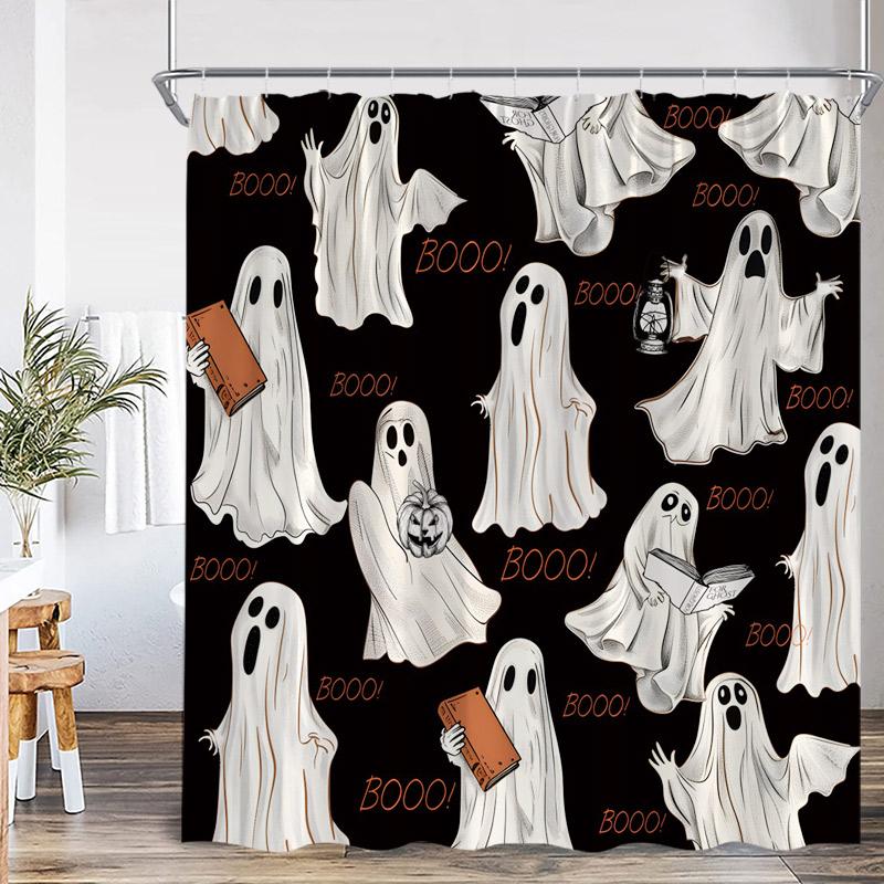 Horror Halloween Shower Curtain Forest Dead Trees Tombstone Crow Black Cat Skeleton Bath Curtains Home Bathroom Decor with Hooks