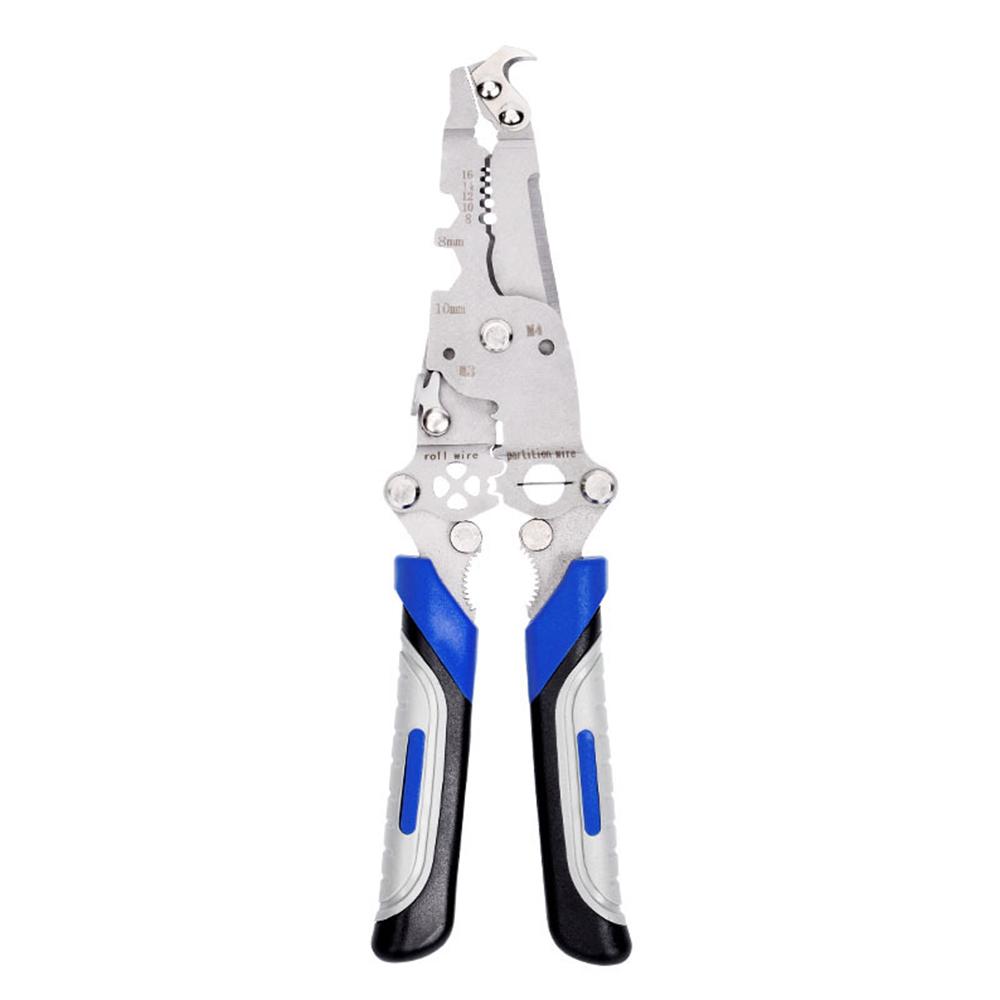 Foldable Crimper Peeler Pliers Electrician Wire Cable Cutter Wire Stripper Tool Multi-Purpose Press Stripper Crimping Plier Blue