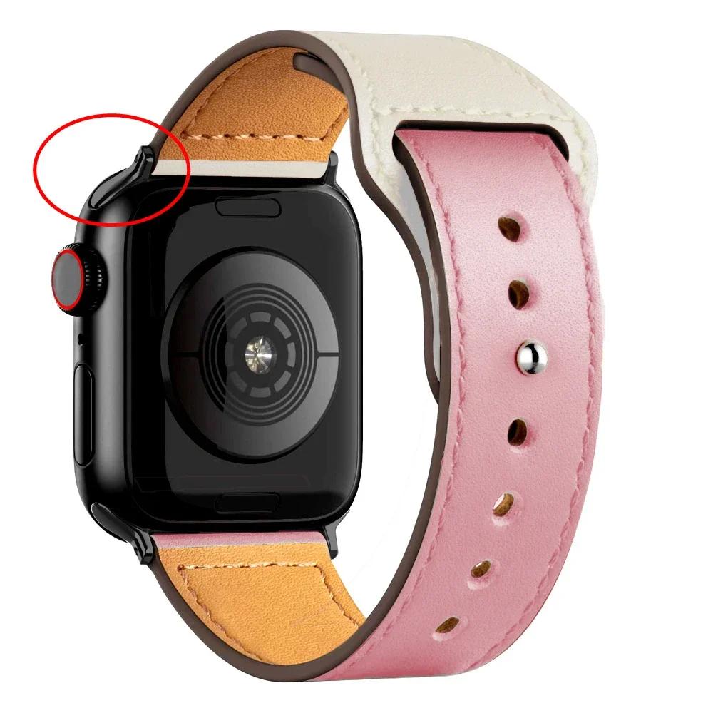 Leather Bands for Apple Watch Ultra 2 49mm 41mm/45mm 44mm 40mm 46mm/42mm Wrist Bracelet Strap IWatch Series 9 8 7 3 4 5 6 10