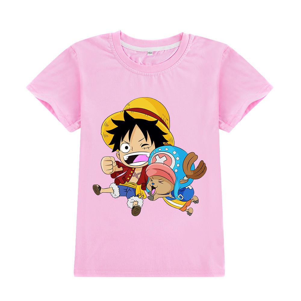 A904 Kids Boys Girls One Piece Luffy Print Short Sleeves T-shirt Top