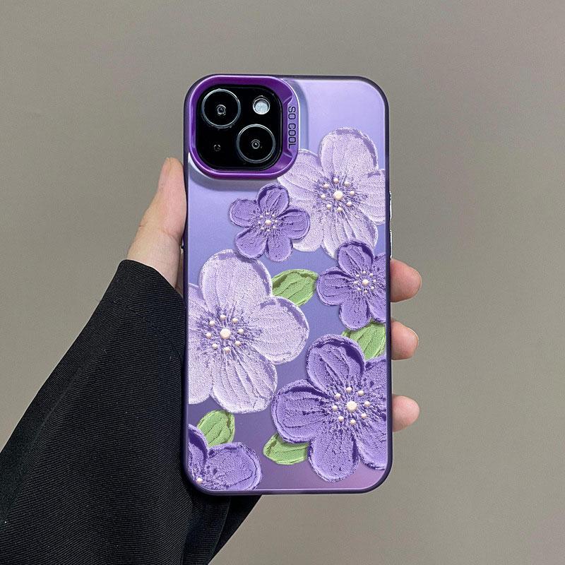 Stylish Laser Phone Case For iPhone 14 15 16 Plus Pro Max 17 11 12 13 Mini Pro Max Oil Painting Flower Cute Floral Back Covers