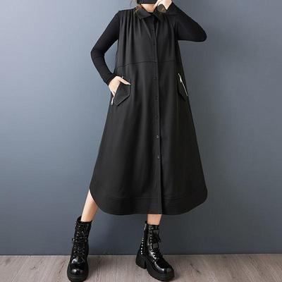 Bez rękawów Plus size vintage czarna nowość sukienki tank dla kobiet casualowe luźne długie wiosna jesień sukienka koszulowa