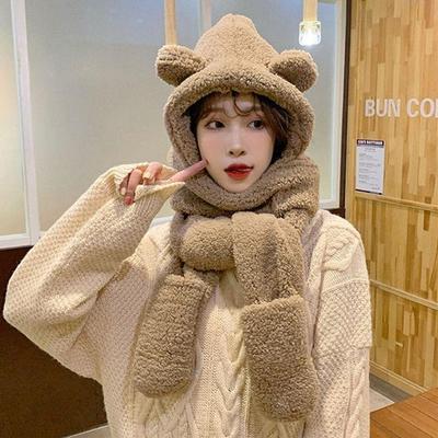 Teddy Bear Hat, Scarf, Eared Hat, Cute Winter Hat