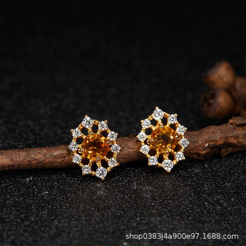 Premium Cooling S925 Sterling Silver Plated 18K Gold Natural Colored Treasure Stud Earrings, Wind Niche Jewelry Does Not Fade