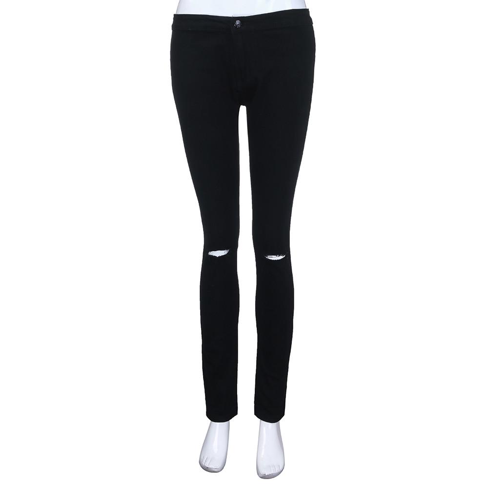 Women Casual Slim Hole Long Jeans Zippers Sexy Skinny Pants Daily Trousers