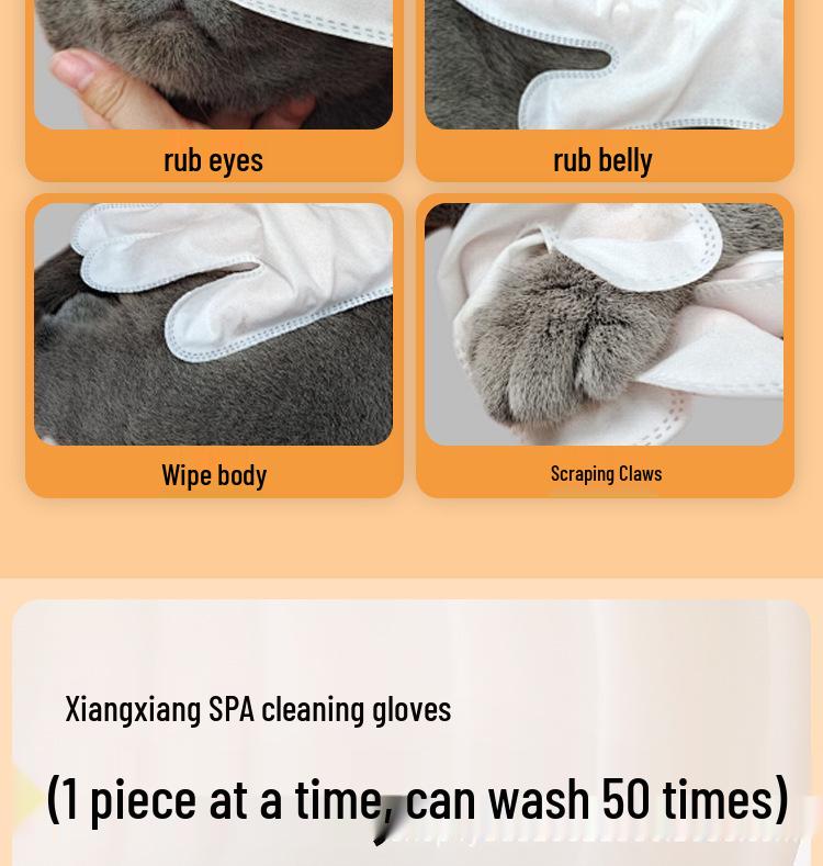 Pet No-Rinse Spa Gloves for Cats & Dogs - Pack of 50, Cleans, Decontaminates, and Smooths Fur