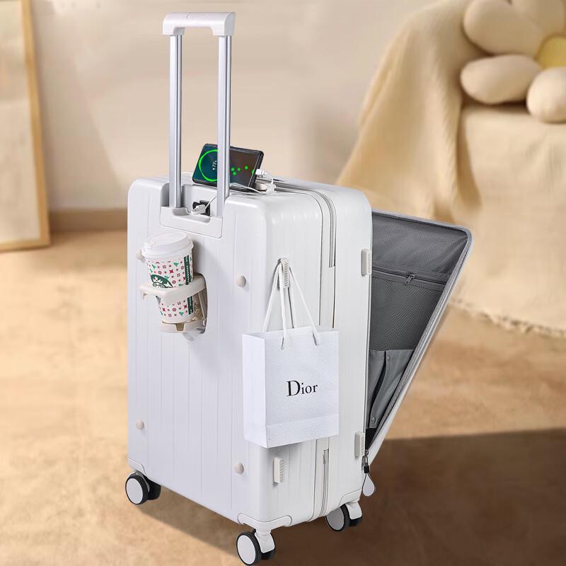 OEING Pearl White 22-inch Luggage with Front Opening and USB Charging