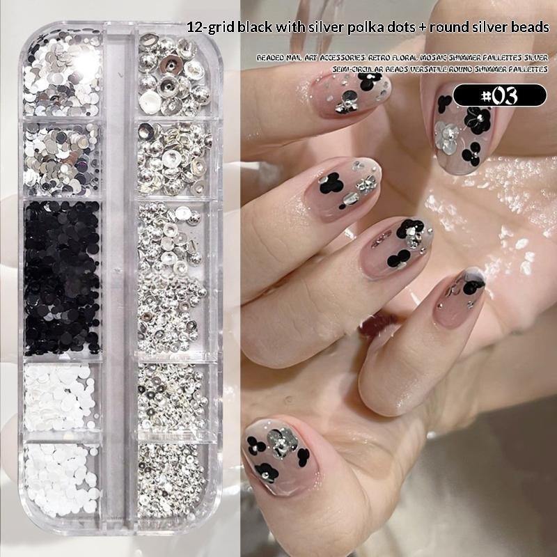 3D Floral Polka Dot Nail Glitter Sequins 1 Box 6/12 Grids Spliced Design for Professional Manicure Salon