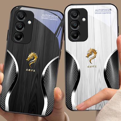 Ξύλινος Δράκος Μαύρος Για Samsung Galaxy A15 5G 54 4G 51 50 24 35 90 71 12 51 53 52S 80 22 34 Μαύρη Θήκη Τηλεφώνου από Σκληρυμένο Γυαλί