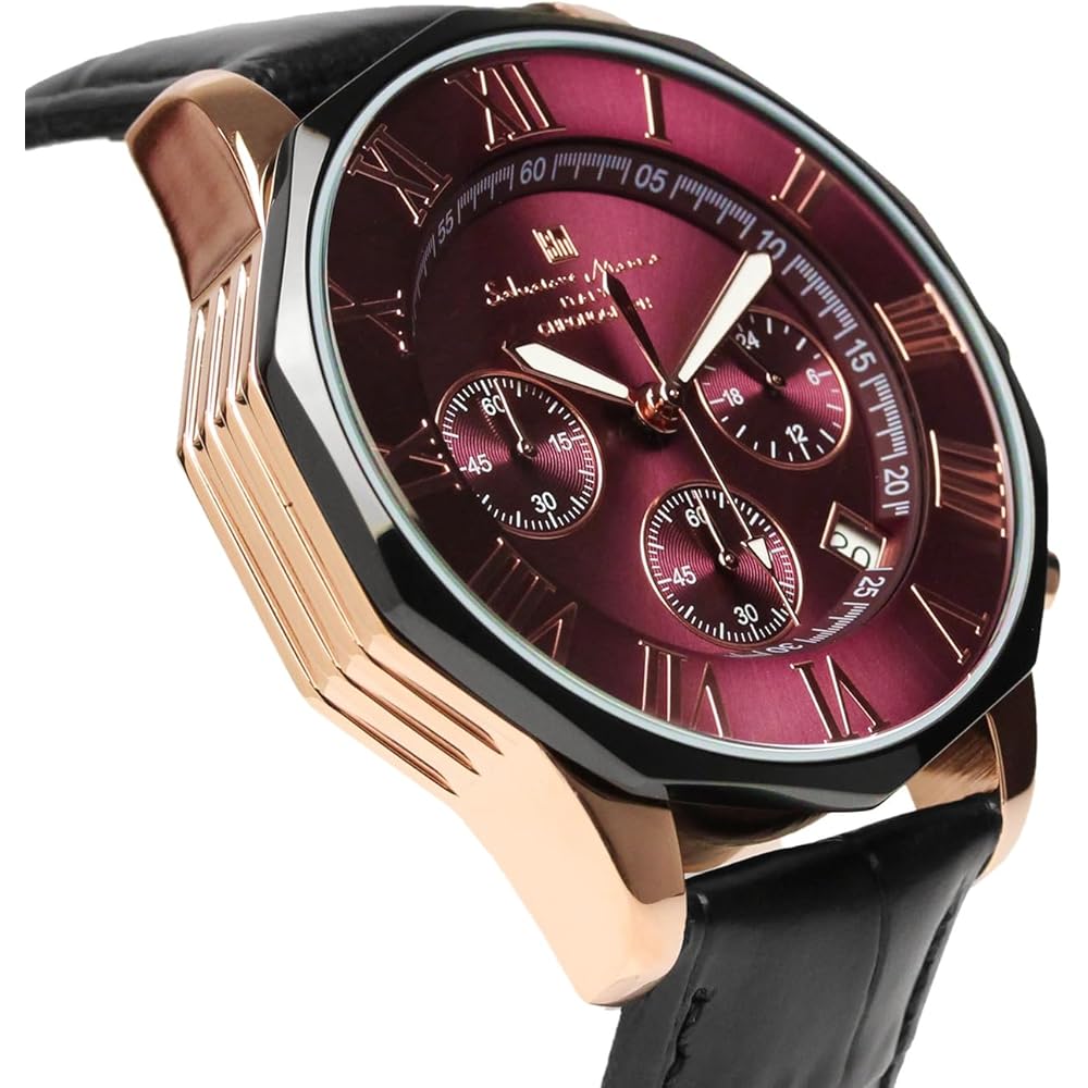 Salvatore Marra Men's Chronograph Watch Red 10 ATM Water Resistant Leather Strap Black SM15104-PGPLLE