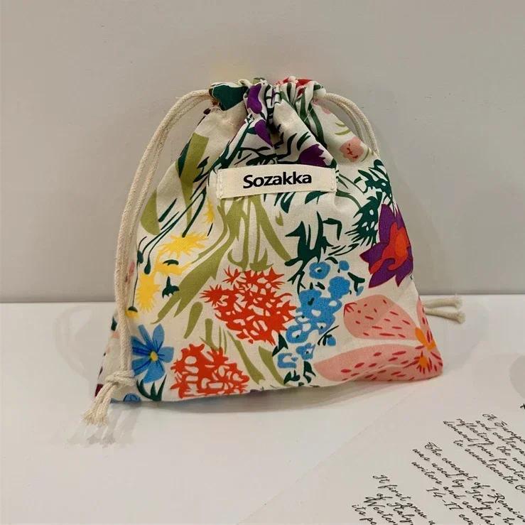 Sacchetti in Tessuto di Cotone Floreali Piccoli con Coulisse Organizer per Rossetto Articoli da Toeletta Trucco Sacchetti Portamonete Borsetta Chiavi Auricolari Sacca di Stoccaggio