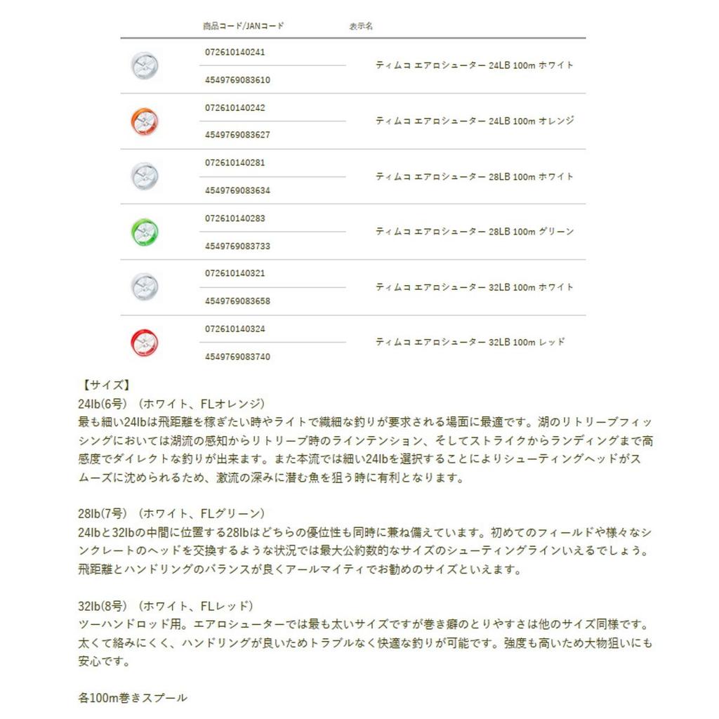 TIEMCO Schnur Aero Shooter 24LB 100m Weiß