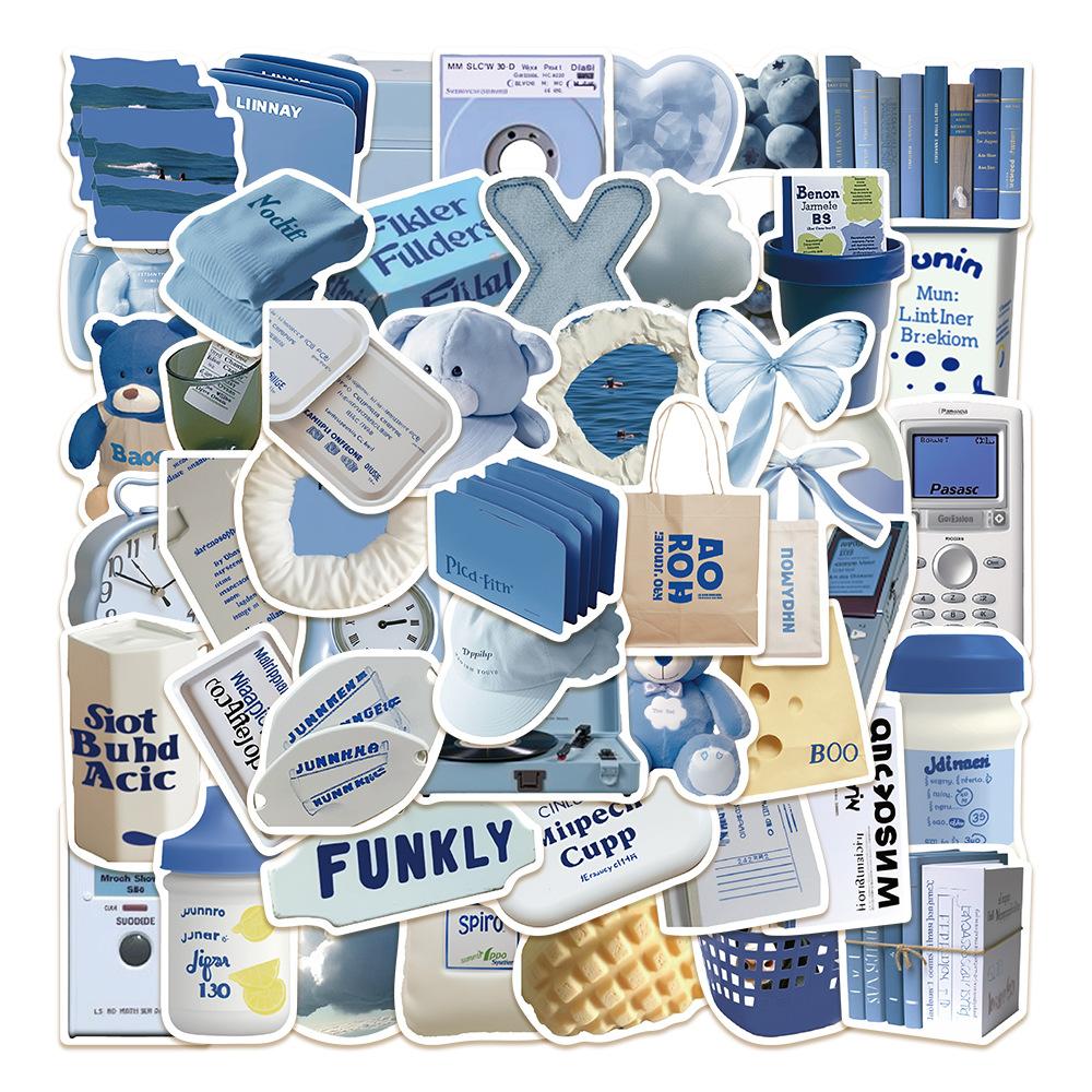 57pcs Blue Stickers Aesthetic Waterproof Laptop Stickers Decals Water Bottle Laptop Computer Skateboard