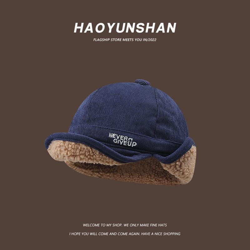 

Lamb wool thickened warm duckbill ear-protecting cold weather hat for men and women, suitable for autumn and winter, thickened for cycling and M（56-58cm） темно-синий