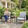 3-Piece Steel Bistro Set with 2 Chairs with Thick Cushions, Table with Black Tempered Glass Top