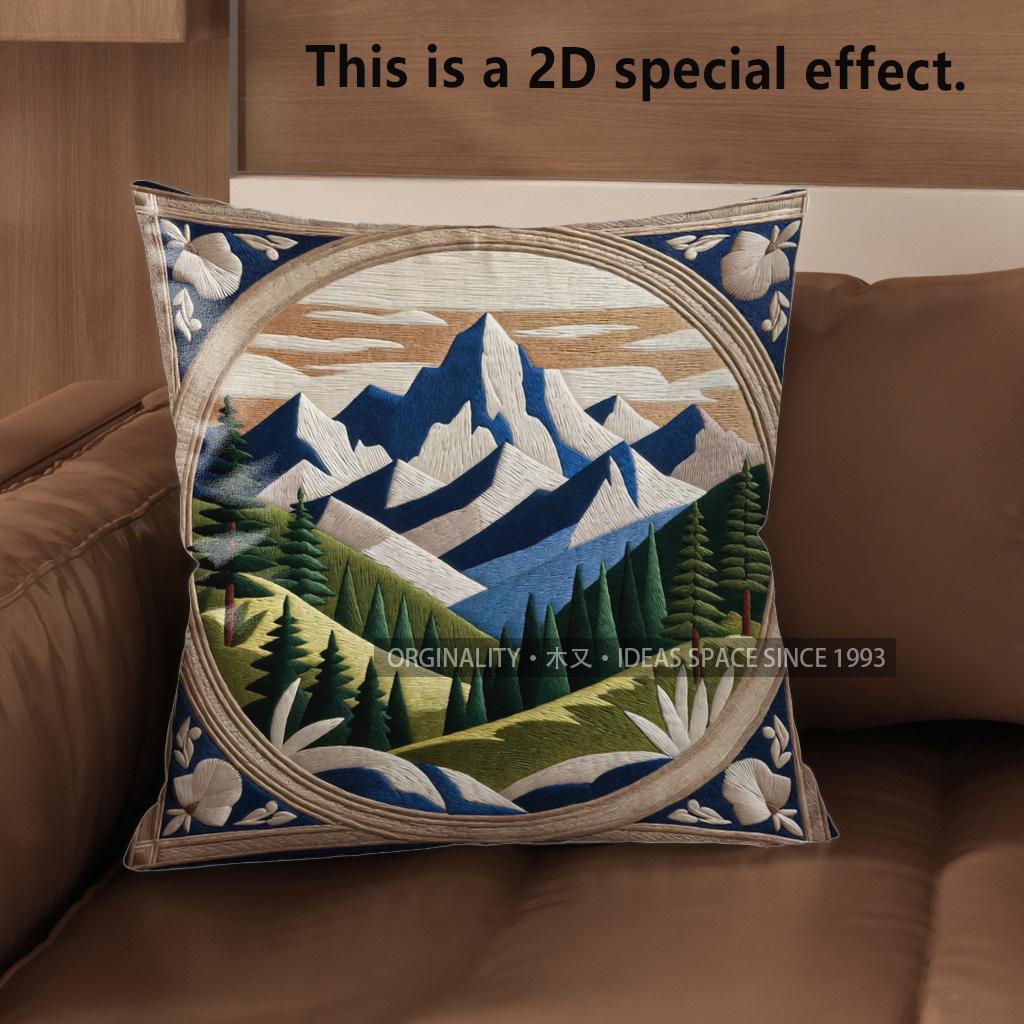 2D Mountain Landscape Decorative Pillow Covers Pattern Cushion Cover Suitable For Sofa Bedroom Car Pillow Cover