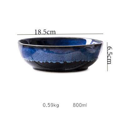 1Pcs Ceramic Salad Bowl Japanese Ceramic Bowl Underglaze Color Soup Noodle Bowl Fruit Dessert Bowl Kiln Big Bowl