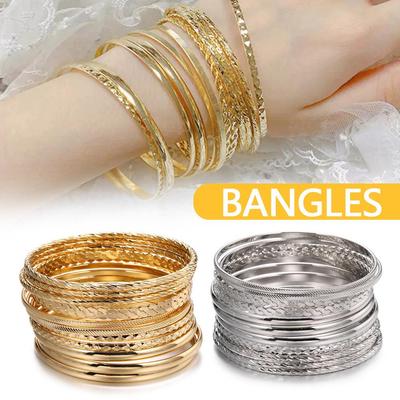 Set di 12 Braccialetti Punk a Catena Cuban Curb Nuovi per Donne Miami Boho Spessi Colore Oro Braccialetti Charm Bangles Gioielli di Moda