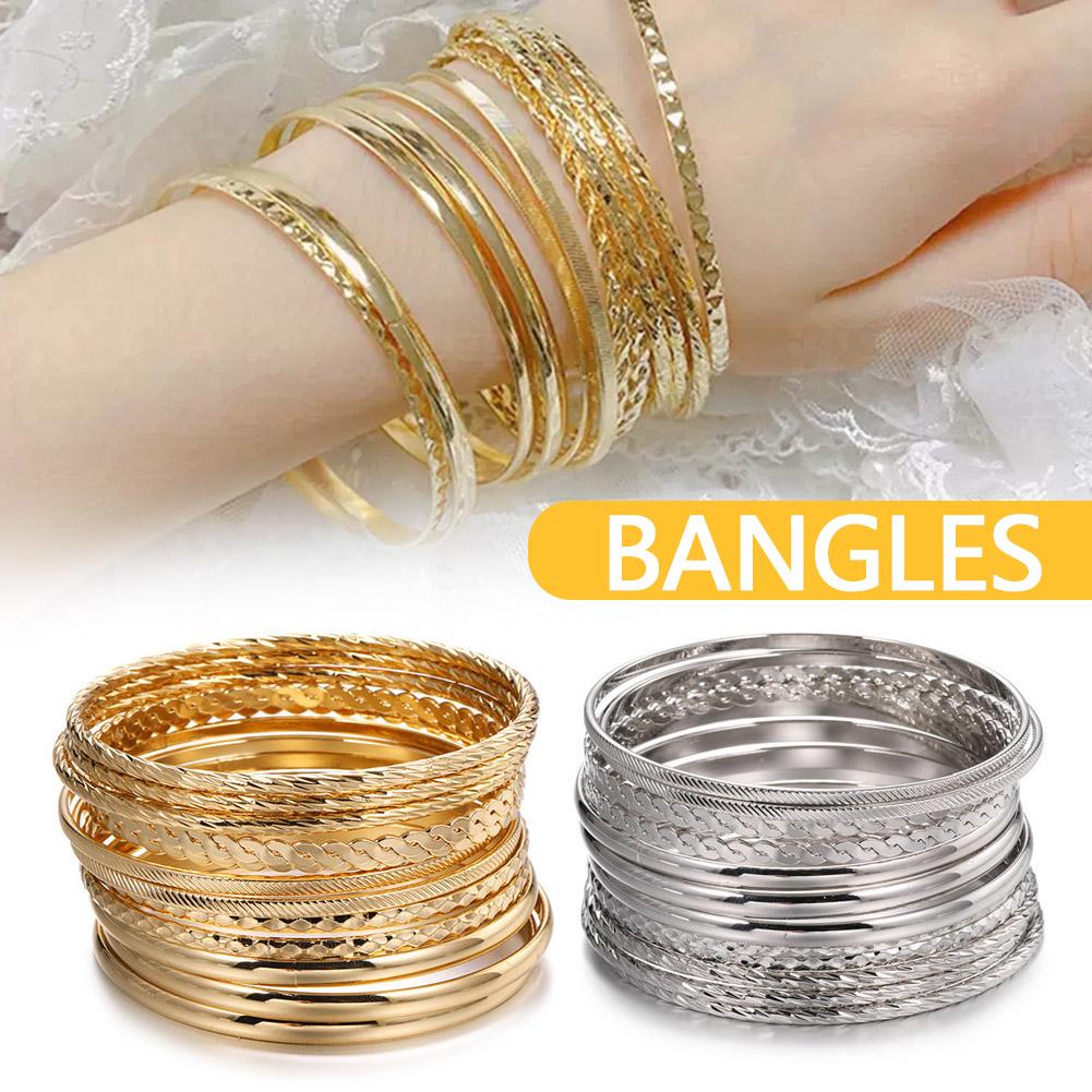 12pcs NEW Punk Curb Cuban Chain Bracelets Set for Women Miami Boho Thick Gold Color Charm Bracelets Bangles Fashion Jewelry
