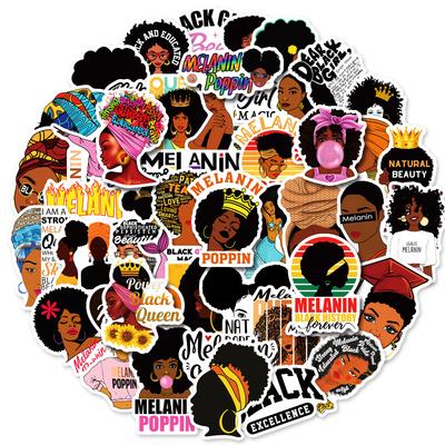 50 Black Leather Beauty Series Stickers European and American Personalized Suitcase Inspirational Emoticon Package Cartoon Funny Little Black Girl
