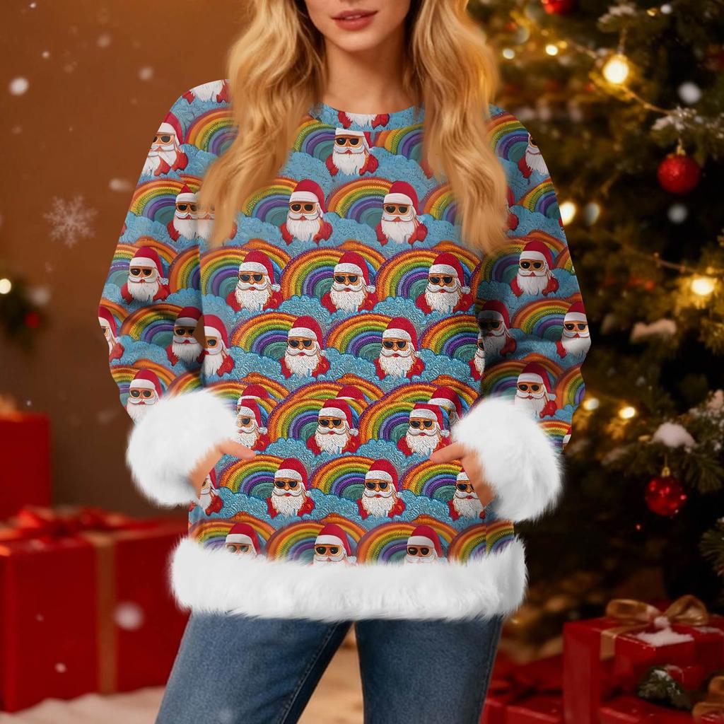 Women's Casual Fashion Christmas Retro Print Long-Sleeve Sweatshirt