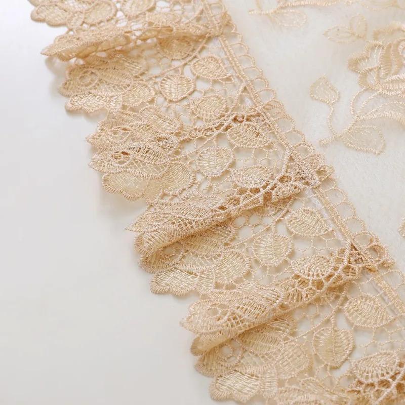 Tischdecke Beige Runde Tischdecke Bestickte Tischdecke Romantische Spitze Europa Hohl Transparent Rosenblume Glasgarnabdeckung