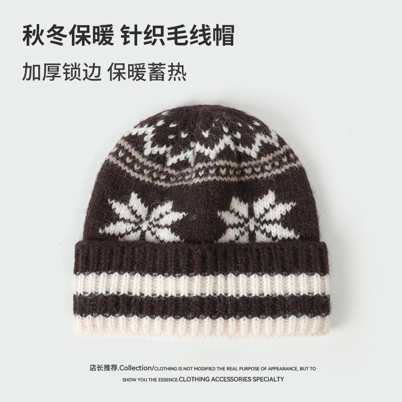 Autumn and Winter Snowflake Jacquard Knitted Hat Women's Warm and Cold-proof Fashion Versatile Ear Protector Color Matching Wool Hat