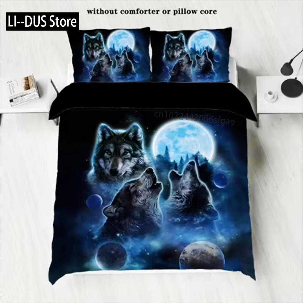 

Wolf And Moon Theme Series Print Bedding set,comfortable,warm,For bedroom,hotel,homestay(1*down Duvet cover+2*pillowcase,No Core 135x200cm