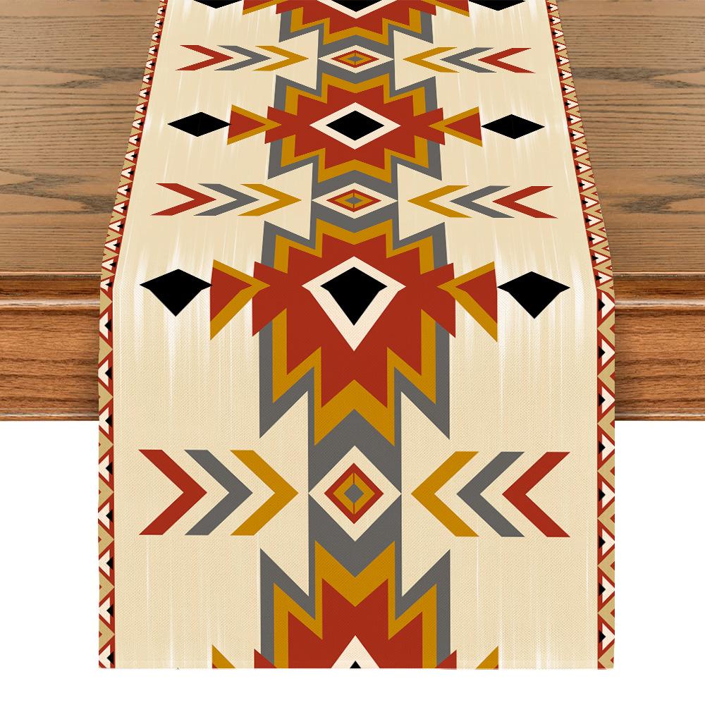 

Богемная оранжево-синяя деревенская скатерть - Украшение для столовой и кухни Short (33x90 cm)