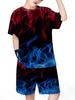 Summer Outfit Blue Flame Print Short Sleeve T-Shirt + Shorts Set Black Casual Sportswear Kids Streetwear Tracksuit