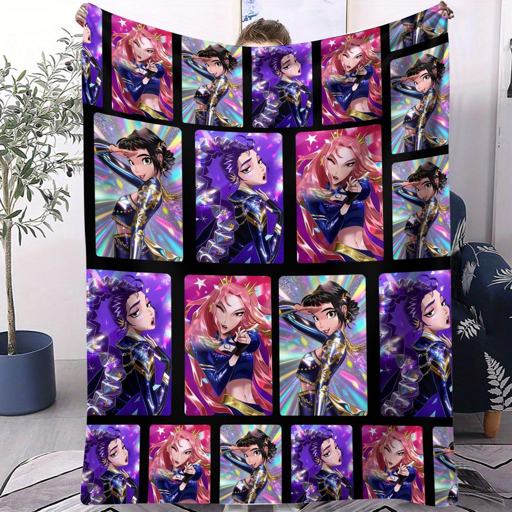 K Pop Demon Hunters Huntrix Blanket Hot Anime Flannel Throw Anime Fan Gift for Travel Camping Sofa Bed Cover Living Room Decor