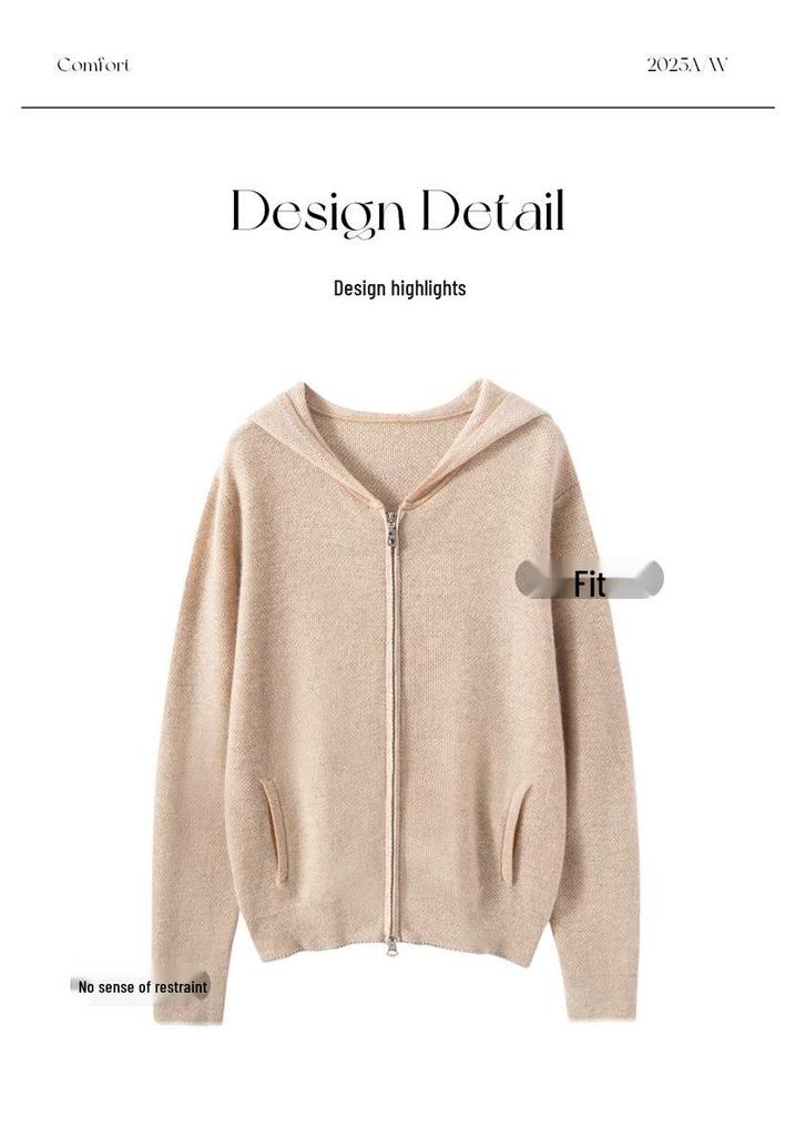 Women's Heavyweight Cashmere Hooded Cardigan - Soft, Elegant Autumn/Winter Outerwear Sweater