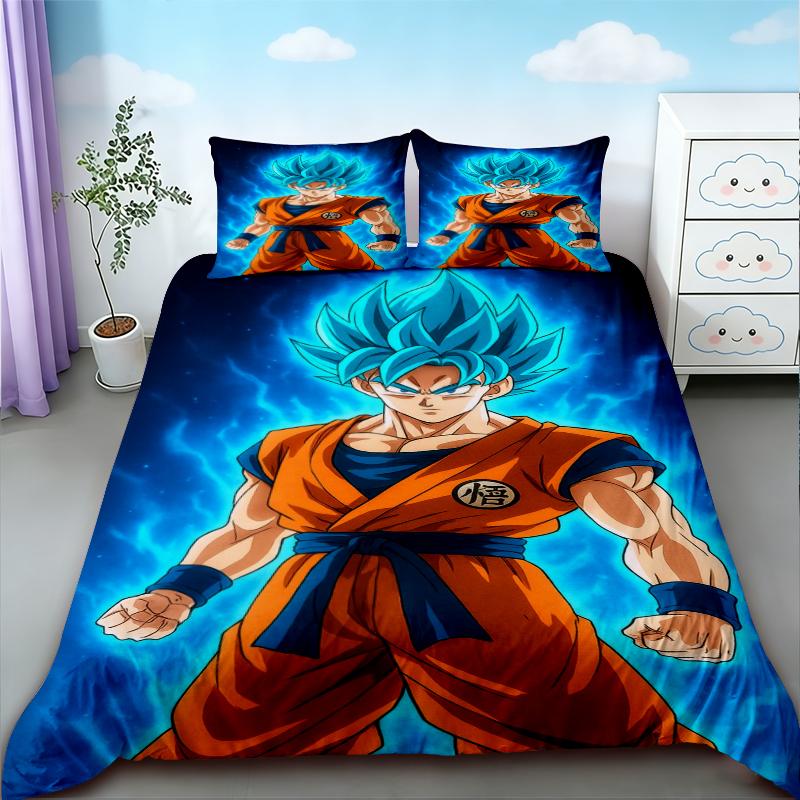Anime Dragon Ball 3pz Copripiumino Goku Cartone Animato Set Biancheria da Letto Coperta per Bambini Matrimoniale King Size per Camera da Letto Decorazione Casa