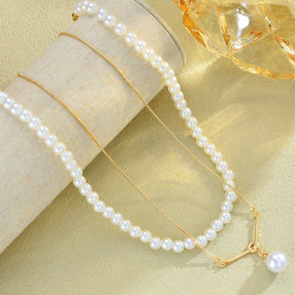 2 Pcs Elegant Pearl Beads Chic Exquisite Necklace Set Fashion Gold Color Minimalist Choker Necklace Daily Wear Party Jewelry New